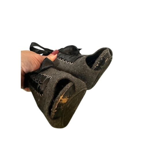 Lauren Conrad Gray Wool Ribbon Laces Open Toe Ankle Booties Women Sz 6.5 - Picture 5 of 12